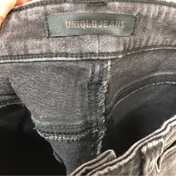 Uniqlo Sz 25 Skinny Jeans Washed Grey/Black Stretch Mid-Rise Raw Hem Classic - Picture 4 of 5